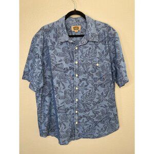 The Foundry‎ Mens Blue Hawaiian Floral Short Sleeve XLT Button-Up Shirt cotton